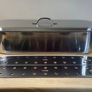 Vintage Progressive International Stainless Steel Fish Poacher w Lid Rack 18"